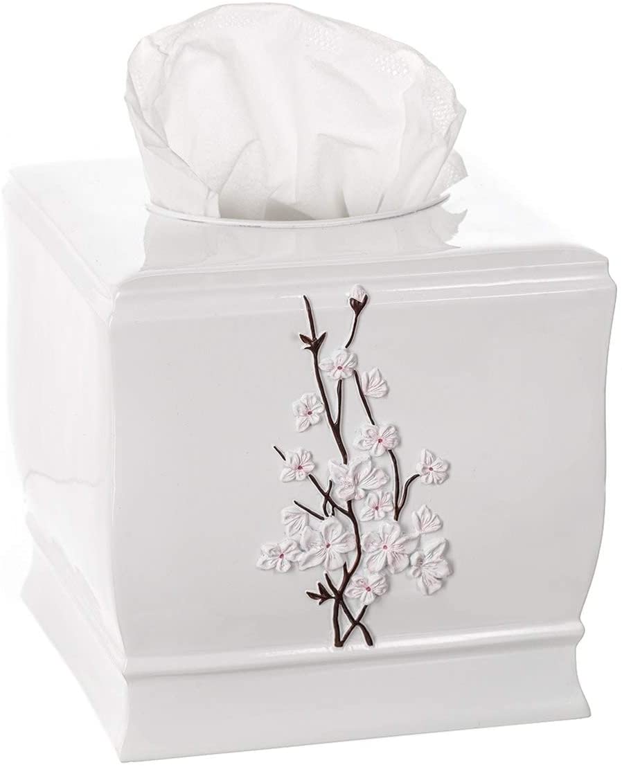 Tissue Box Cover Square Bottom Slider (White) Vintage