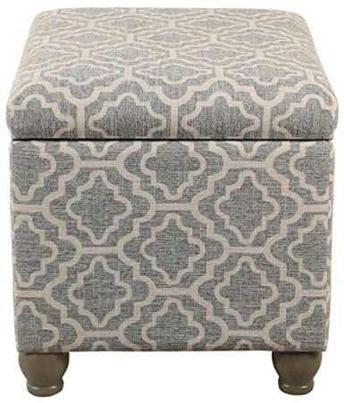 MISC Ash Grey Geometric Storage Ottoman Pattern Fabric Foam Wood