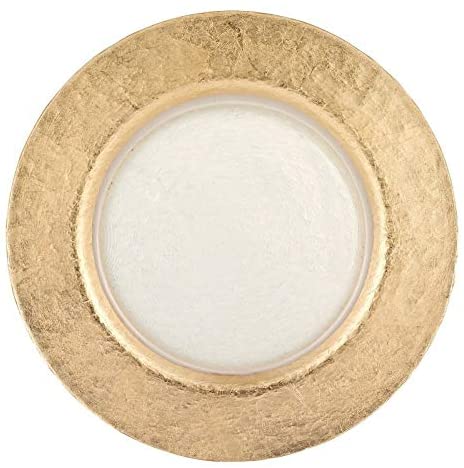 Authentic Gold Leaf Round 13 Inch Glass Charger Plate Formal