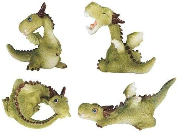 4 Piece Cute Green Mini Baby Dragons 4 25" w Fantasy