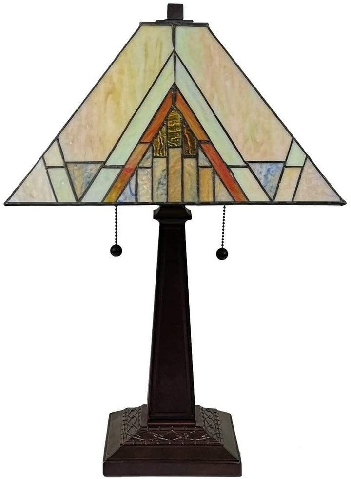 Tiffany Table Lamp Mission 23" Tall Stained Glass Tan Decor Night Stand Bedroom Handmade Gift Am348tl14 Color Brown