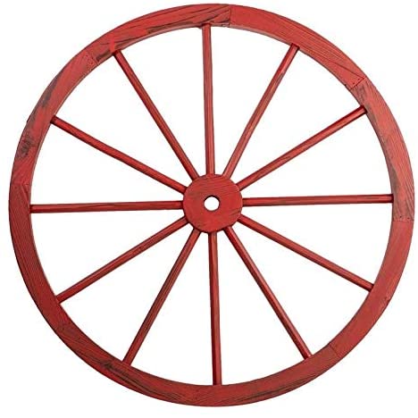 Wooden Wagon Wheel Antique Red Finish (Set 2) Farmhouse Wood