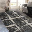 Rugs Distressed Charcoal Grey Black Rectangular Accent Area Rug Ivory Abstract Design 4' 11" X 7' 0" Modern Contemporary Rectangle Polypropylene