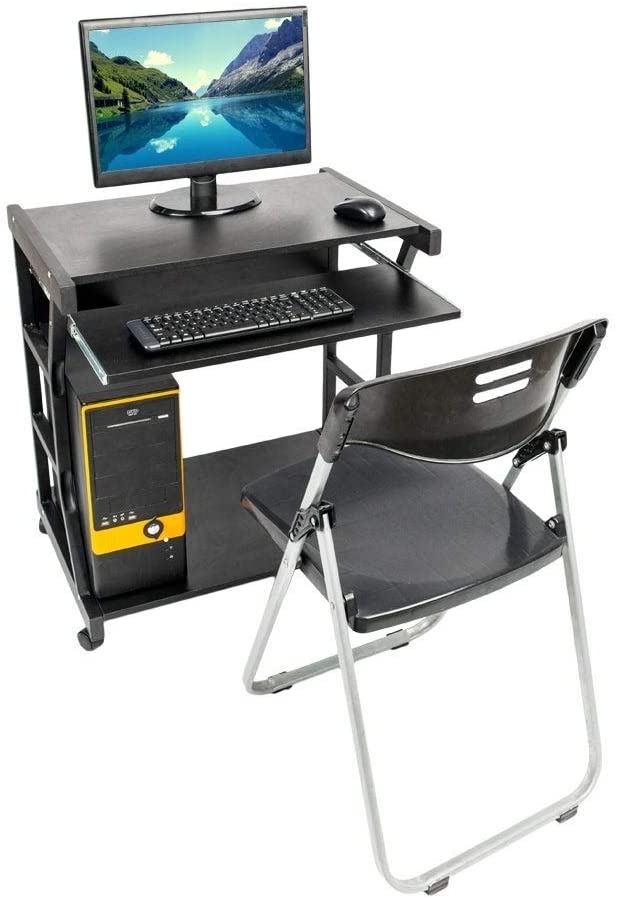 29" Moveable Study Desk Four Wheel Computer Black Children's