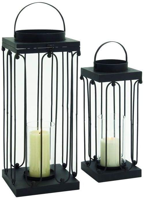 Black Metal/Glass 24 inches 19 inches High Candle Lantern