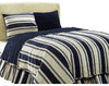 Blue 3 Piece Twin Size Quilt Set Cream Striped Traditional Cotton 3 Piece