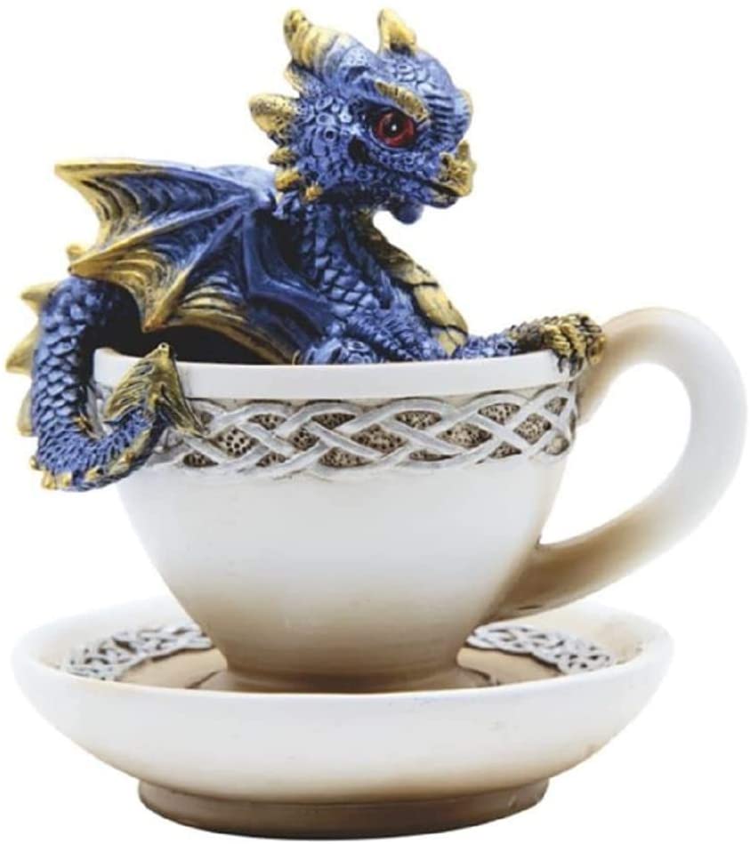 Unknown1 4 5" h Blue Dragon Cup Statue Fantasy Decoration Figurine Polyresin