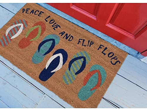 Beach Sandals Rug (1'6" X 2'6") Blue Casual Novelty Patterned Rectangle Coir