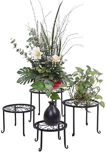 Metal Flower Pot Plant Stand Shelf Set 4 Home Decor Black Country Round