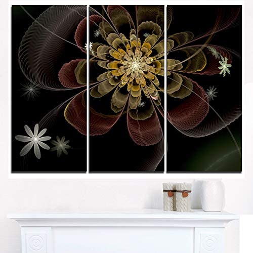 Unknown1 Brown Fractal Flower Silver Stars Modern Floral Canvas Wall Art Black Contemporary Rectangle