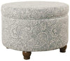 MISC Hector Grey Floral Storage Ottoman Paisley Bohemian Eclectic Pattern Fabric Foam Wood Walnut Finish