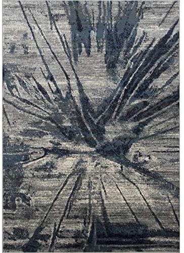 Rugs Distressed Grey Ivory Rectangular Accent Area Rug Steel Blue Abstract Design 4' 11" X 7' 0" Modern Contemporary Rectangle Polypropylene Contains