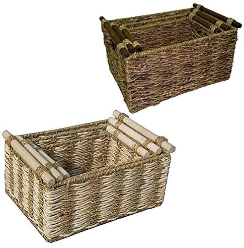 Two Tone Maize Seagrass Storage Baskets (Set 3) Walnut Brown