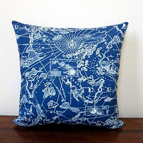 18 inch Indoor/Outdoor Coastal Beach Home South Seas Nautical Navy Blue Throw Pillow (Set 2) Off White Graphic Sports Bohemian Eclectic Polyester Two - Diamond Home USA