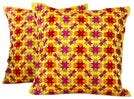 Handmade Stars Polyester Rayon Embroidery Embroidered Cushion Covers Pair (India) Color Yellow Abstract Modern Contemporary
