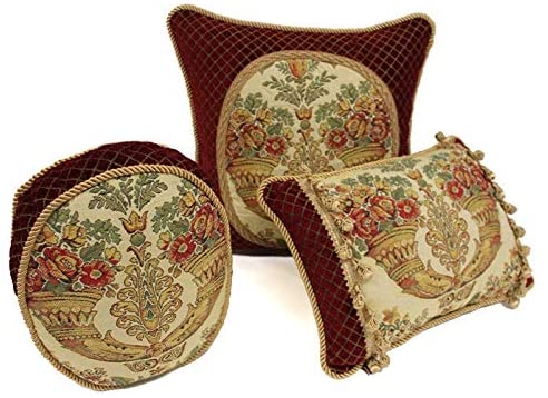 Decorative Pillows (Set 3) Red Floral Modern Contemporary Patterned Chenille Polyester Three More - Diamond Home USA