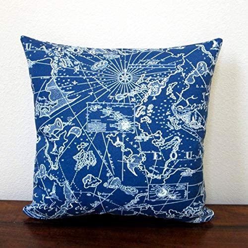 18 inch Indoor/Outdoor Coastal Beach Home South Seas Nautical Navy Blue Pillow Cover Only (Set 2) Cream Graphic Sports Bohemian Eclectic Polyester Two