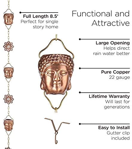 Buddha Pure Copper 8 5 Foot Rain Chain Brown - Diamond Home USA