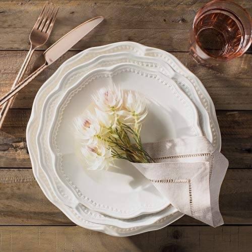 Classic White 18pc Dinner Set Cream Solid Country Traditional Round Stoneware 18 Piece Dishwasher Safe Microwave