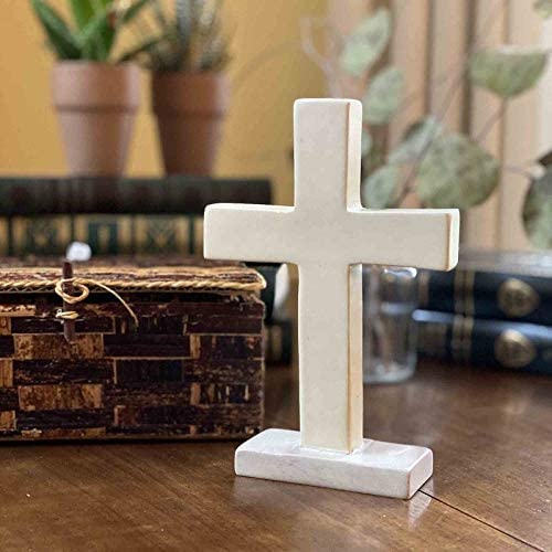 Handmade Standing Cross Off/White Religious Soapstone - Diamond Home USA