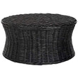 Round Wicker Ottoman Black Large Rattan Coffee Table Rounded Shape Circular Footstool Indoor Living Room Strong Sturdy Beach Coastal Themed