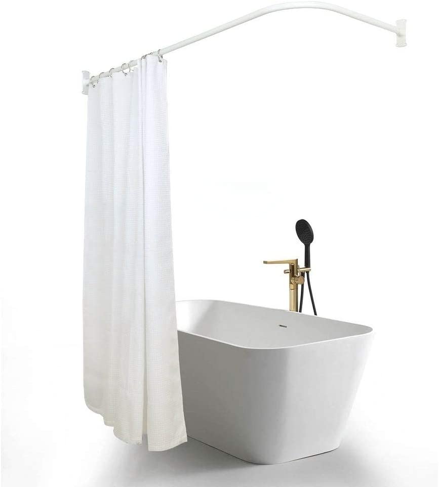 MISC Rustproof L Shaped Corner Shower Curtain Rod White Aluminum