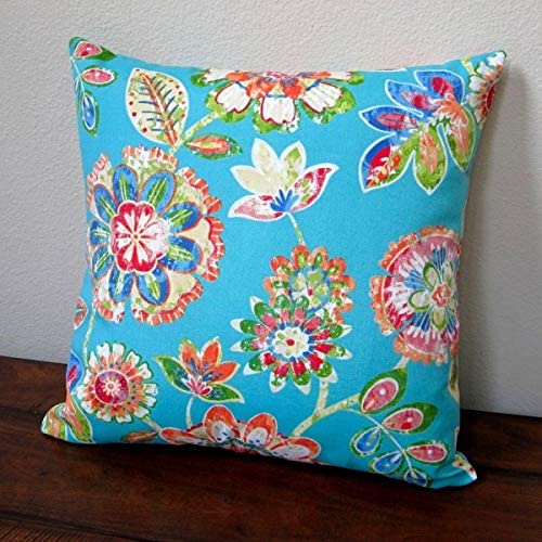 18 inch Indoor/Outdoor Opal Tropical Island Hawaiian Beach Flower Teal Throw Pillow (Set 2) Blue Color Floral Nature Nautical Coastal Polyester Set 2