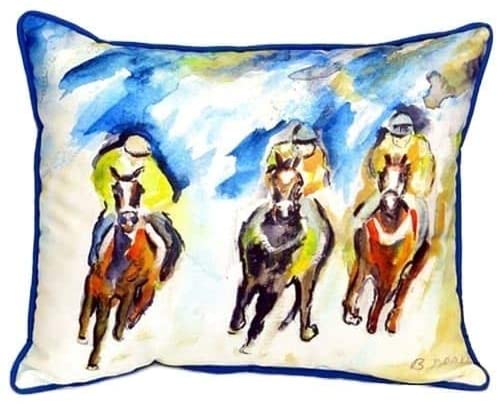 Three Racing Horses Multicolored Polyester 16 inch X Indoor/Outdoor Throw Pillow Color Animal Cabin Lodge One