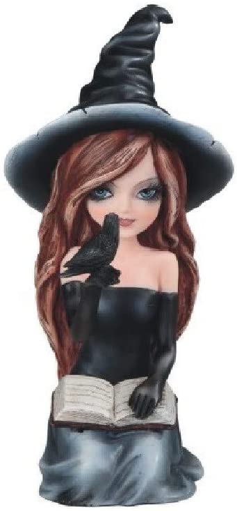 7" h Black Witch Girl Crow Book Statue Fantasy Decoration