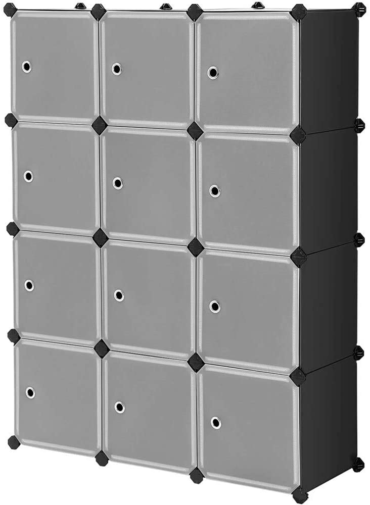 12 Cube Storage Organizer Shelves Cubes DIY Closet Cabinet Doors Black Metal Plastic - Diamond Home USA