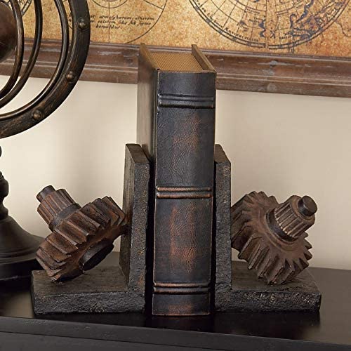 Rusted Gear Themed Book End (Set 2) Brown Industrial