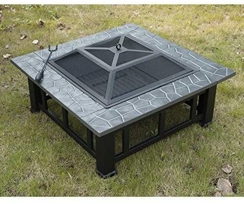 32" Square Outdoor Fire Pit Black Metal