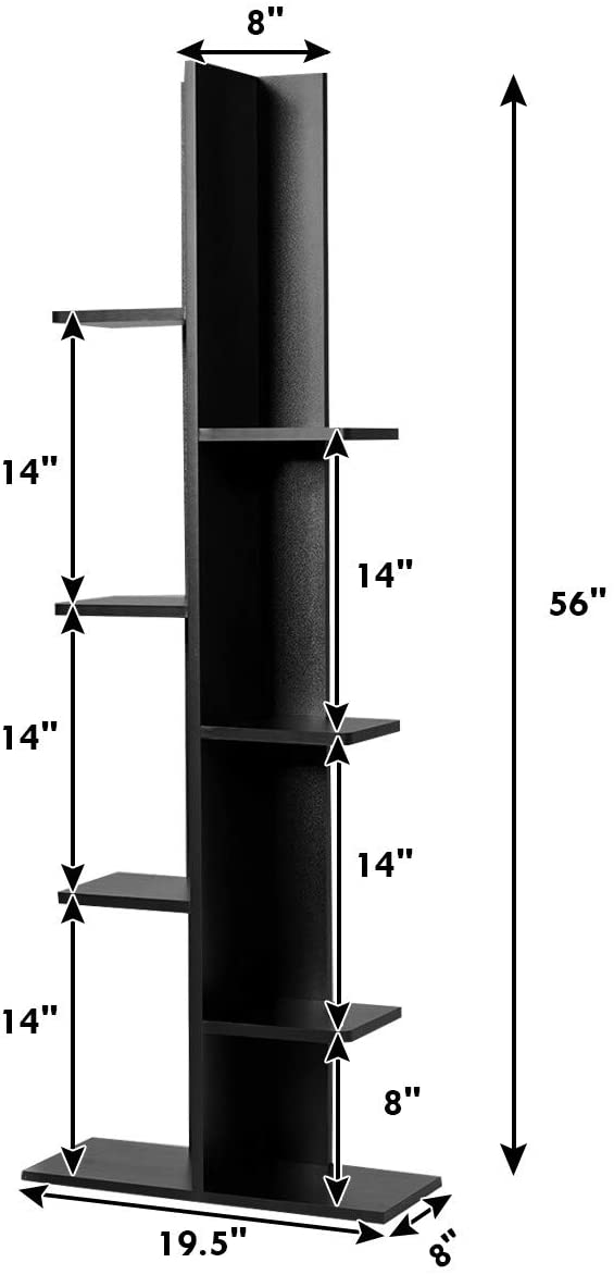 Missouri 7 Shelf Plant/Book Display Rack White Black Modern Contemporary MDF Wood Finish Includes Hardware