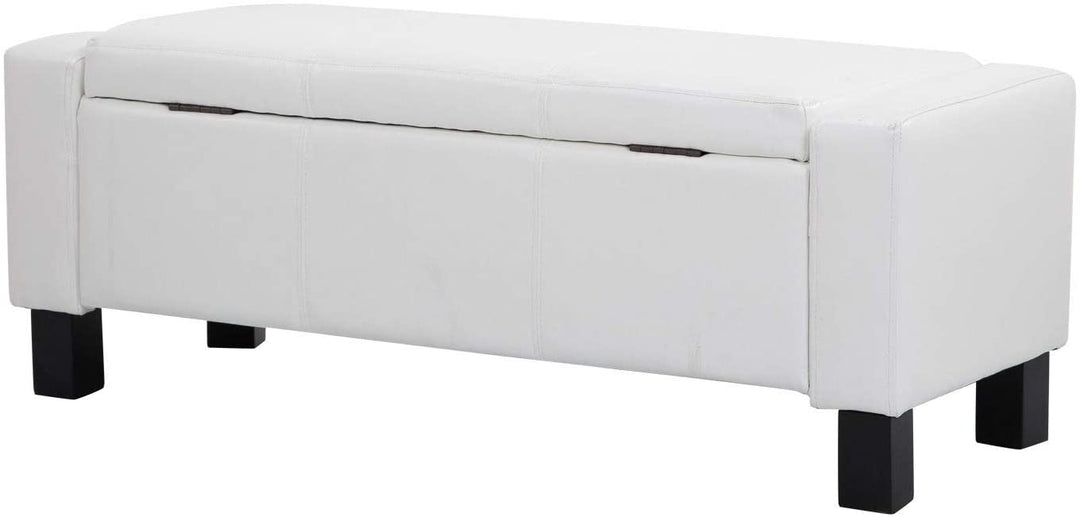 43 inch White Faux Leather Ottoman Storage Bench Modern Contemporary Solid Rectangle Foam MDF Included - Diamond Home USA