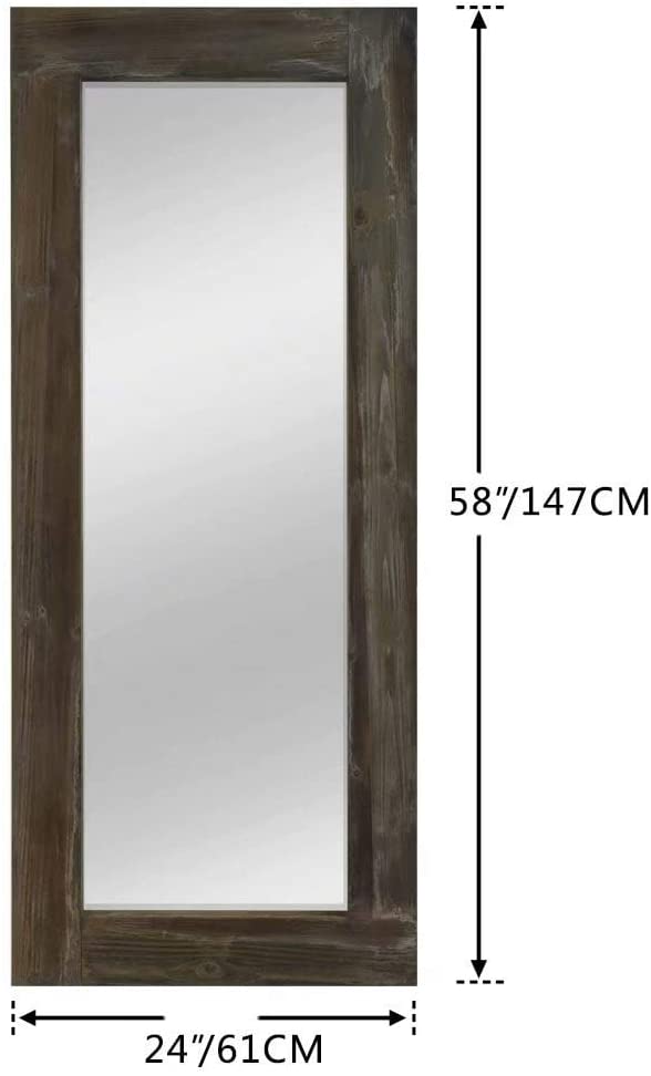 American Farmhouse Full Length Floor Mirror Hollow Wood Distressed 58x24 Brown - Diamond Home USA