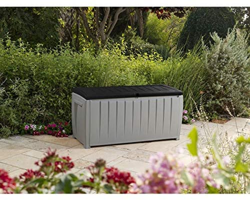 Novel 90 Gallon Black Grey Plastic Deck Storage Box Lockable Water Resistant - Diamond Home USA