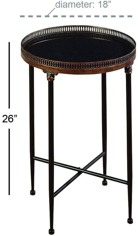 Metal Marble Tray Table (26 Inches High X 18inches D) Black Brown Traditional Transitional Round Iron Glossy Textured