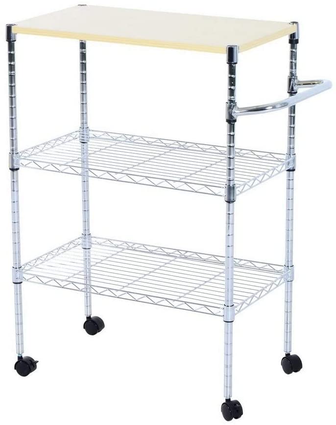 3 Tier Rolling Kitchen Trolley Cart Steel Storage Utility Service White Modern Contemporary Handmade - Diamond Home USA