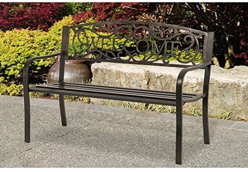 Patio Premier Welcome Metal Park Bench Bronze Brown Steel Water Resistant