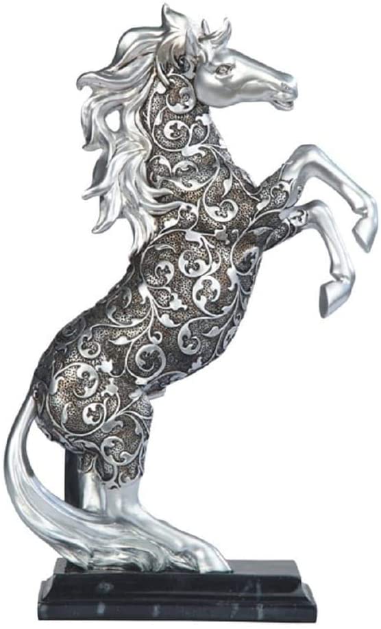 12" h Decorative Craved Standing Silver Horse Figurine