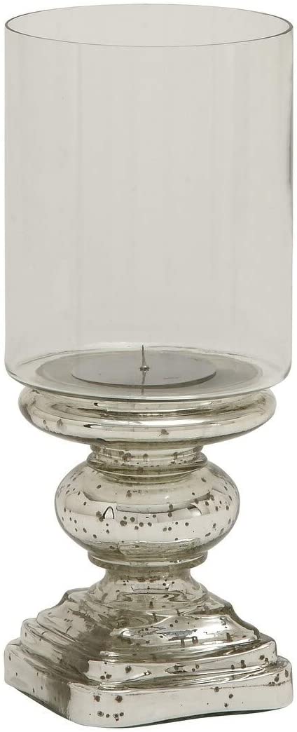 MISC Joyful Stream Glass Candle Holder Hurricane Clear Silver Farmhouse