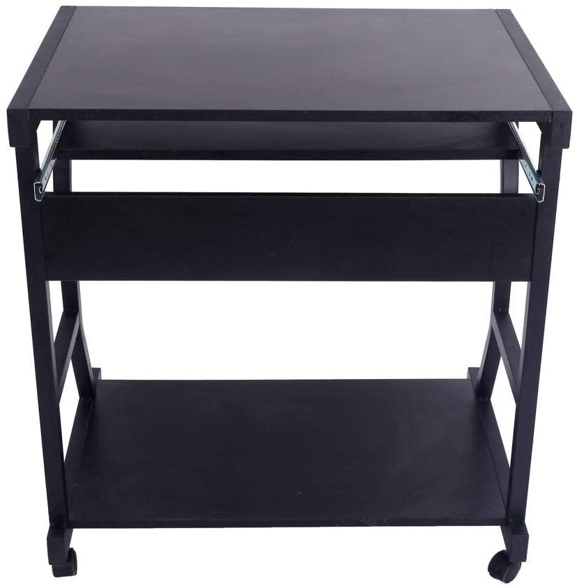 29" Moveable Study Desk Four Wheel Computer Black Children's Rectangular Steel Wood Finish Shelves - Diamond Home USA