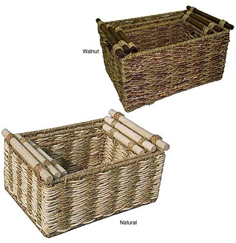 Two Tone Maize Seagrass Storage Baskets (Set 3) Walnut Brown Metal