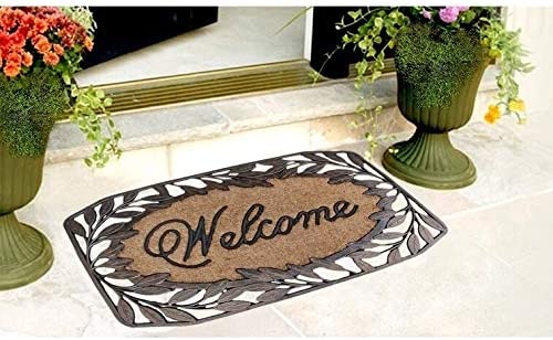 MISC Rubber Coir Brush Doormat Stylish Leaf Border23 x38 Bronze Brown Classic Rectangle All Weather