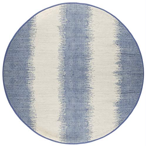 Blue/Cream Cotton Rug (6'x6') 6' X Abstract Casual Round Latex Free