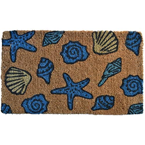 18x30 Blue Sea Shell Doormat Rectangle Shells Starfish