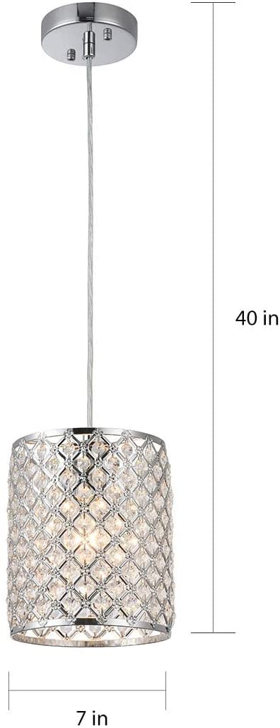 1 Light 7 inch Chrome Drum Pendant Grey Traditional Crystal