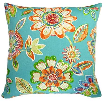 18 inch Indoor/Outdoor Opal Tropical Island Hawaiian Beach Flower Teal Throw Pillow (Set 2) Blue Color Floral Nature Nautical Coastal Polyester Set 2