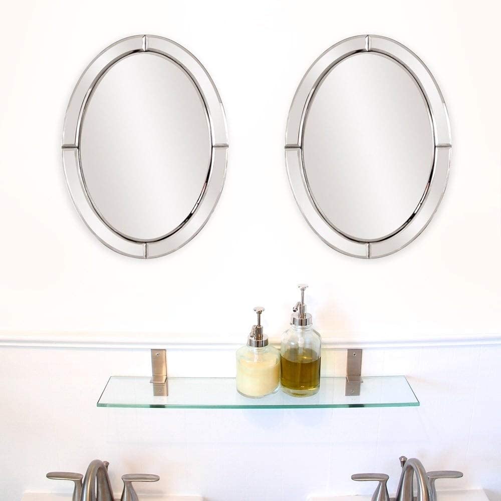 Silver Oval Mirrored Frame Wall Mirror Modern Contemporary