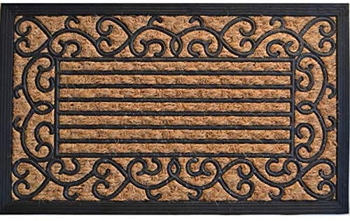 Vine Border Door Mat Brown Transitional Oval Natural Fiber